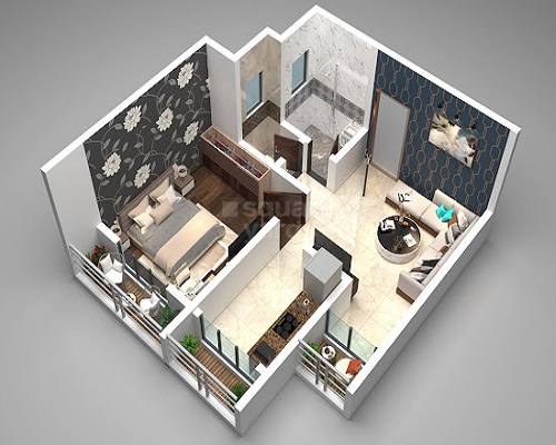 Floor plan of 1 BHK 312 Sq. Ft. Apartment in Kalyan Aashiyana, Thane