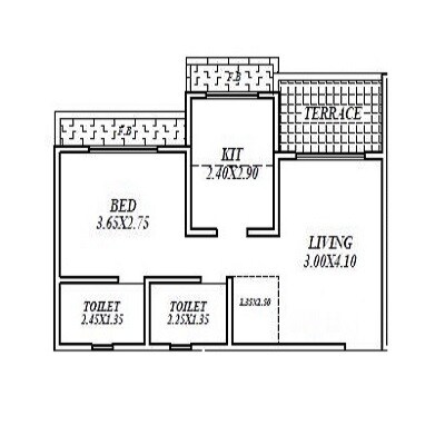 Floor plan of 1 BHK 393 Sq. Ft. Apartment in Kalyan Mangeshi Dazzle II, Thane