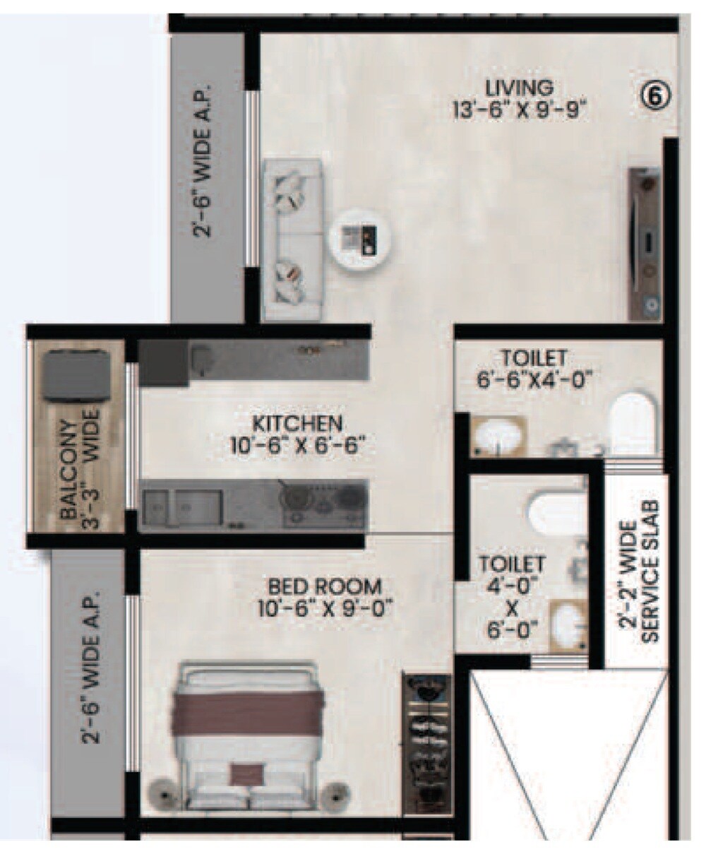 Floor plan of 1 BHK 350 Sq. Ft. Apartment in Kalyan Vatika, Thane