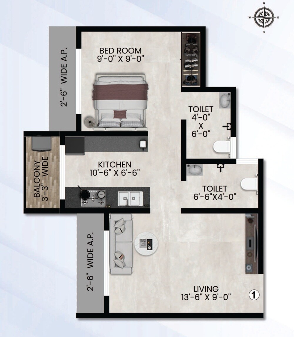 Floor plan of 1 BHK 463 Sq. Ft. Apartment in Kalyan Vatika, Thane