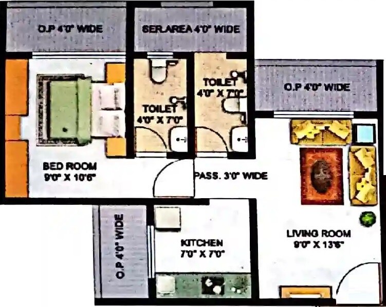 Floor plan of 1 BHK 386 Sq. Ft. Apartment in Kanak Residency Kamatghar, Thane