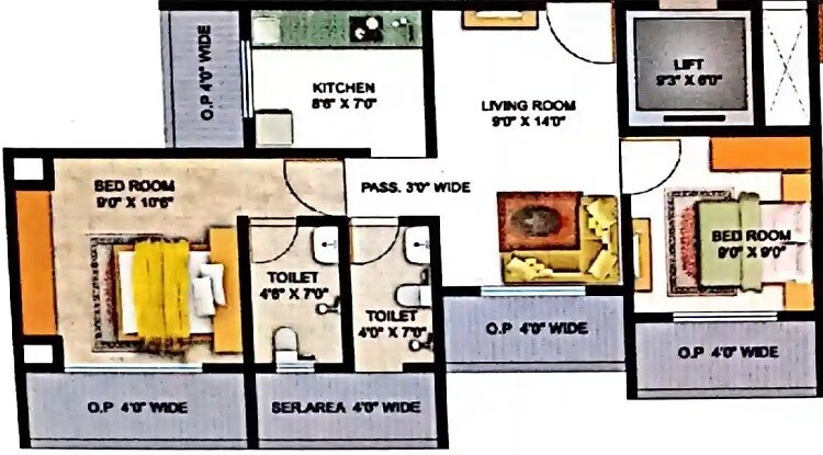Floor plan of 2 BHK 509 Sq. Ft. Apartment in Kanak Residency Kamatghar, Thane