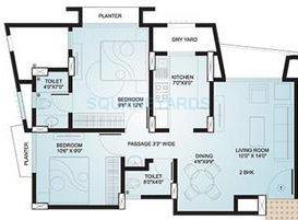 Floor plan of 2 BHK 834 Sq. Ft. Apartment in Kanakia Spaces Ananta, Thane