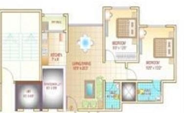 Floor plan of 2 BHK 940 Sq. Ft. Apartment in Kanakia Spaces Iraisa Apartments, Thane