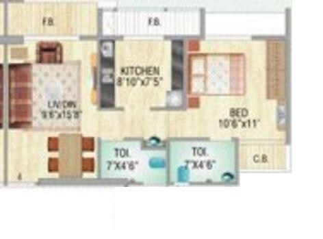 Floor plan of 1 BHK 730 Sq. Ft. Apartment in Kanungo Garden City Phase II, Thane