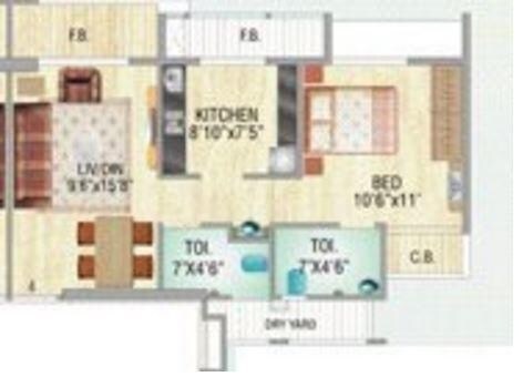 Floor plan of 1 BHK 740 Sq. Ft. Apartment in Kanungo Garden City Phase II, Thane