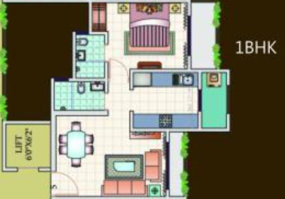 Floor plan of 1 BHK 508 Sq. Ft. Apartment in Kanungo Pinnacolo Apartment, Thane