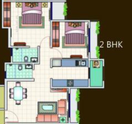 Floor plan of 2 BHK 549 Sq. Ft. Apartment in Kanungo Pinnacolo Apartment, Thane