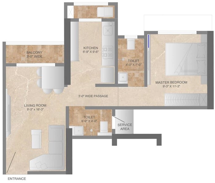 Floor plan of 1 BHK Apartment - 428 sq. ft. in Kapleshwara Residency, Thane
