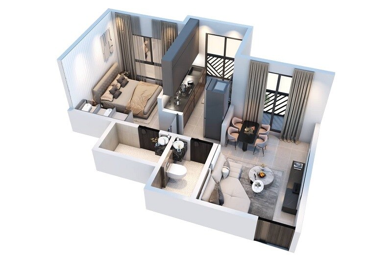 Floor plan of 1 BHK Apartment - 459 sq. ft. in Kapleshwara Residency, Thane