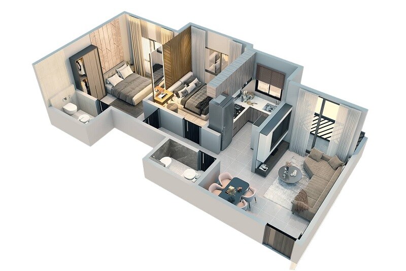 Floor plan of 2 BHK Apartment - 595 sq. ft. in Kapleshwara Residency, Thane