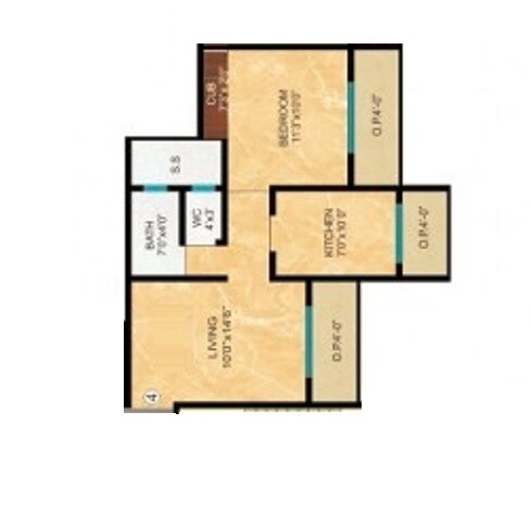 Floor plan of 1 BHK 440 Sq. Ft. Apartment in Karmvir Sapphire Homes, Thane