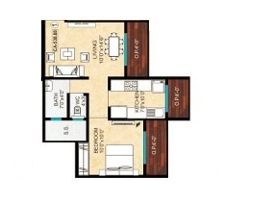 Floor plan of 1 BHK 450 Sq. Ft. Apartment in Karmvir Sapphire Homes, Thane