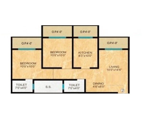 Floor plan of 2 BHK 605 Sq. Ft. Apartment in Karmvir Sapphire Homes, Thane