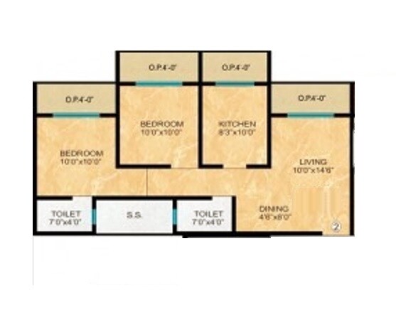 Floor plan of 2 BHK 633 Sq. Ft. Apartment in Karmvir Sapphire Homes, Thane