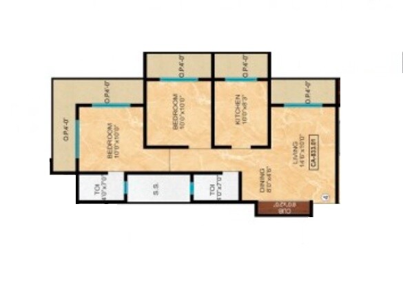 Floor plan of 2 BHK 720 Sq. Ft. Apartment in Karmvir Sapphire Homes, Thane