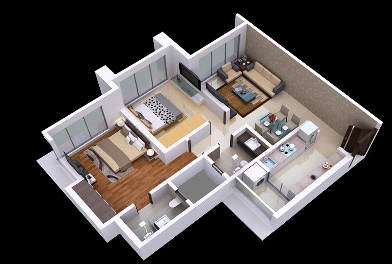 Floor plan of 2 BHK Apartment - 642 sq. ft. in Karnani Ambika City, Thane