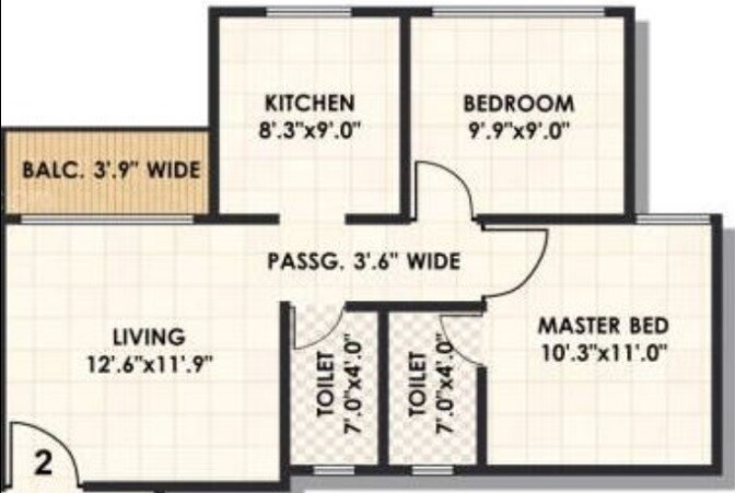 Floor plan of 2 BHK 1104 Sq. Ft. Apartment in Karrm Gardens, Thane