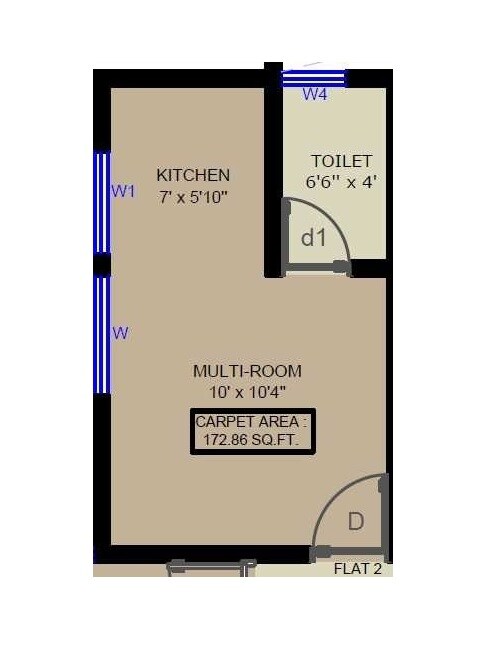 Floor plan of 1 BHK 173 Sq. Ft. Studio in Karrm Panchtatva Phase II, Thane