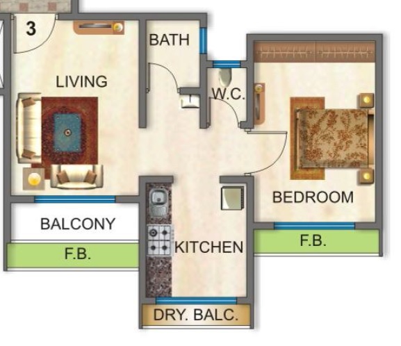 1 BHK 386 Sq. Ft. Apartment in Karrm Residency 4