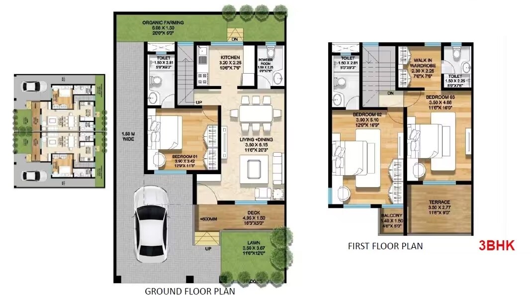Floor plan of 3 BHK 1250 Sq. Ft. Villa in Kashikar The Veniscape, Thane