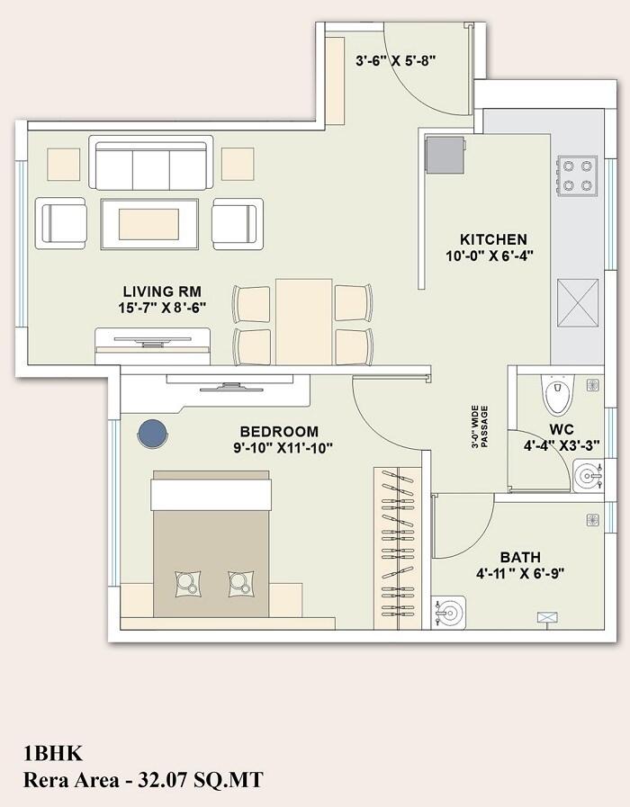 Floor plan of 1 BHK 345 Sq. Ft. Apartment in Kashish Park Apartment, Thane