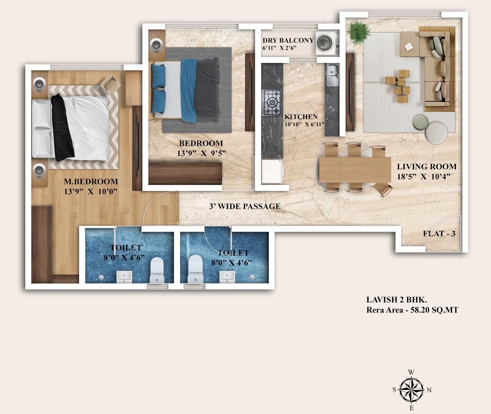 Floor plan of 2 BHK 832 Sq. Ft. Apartment in Kashish Park Apartment, Thane