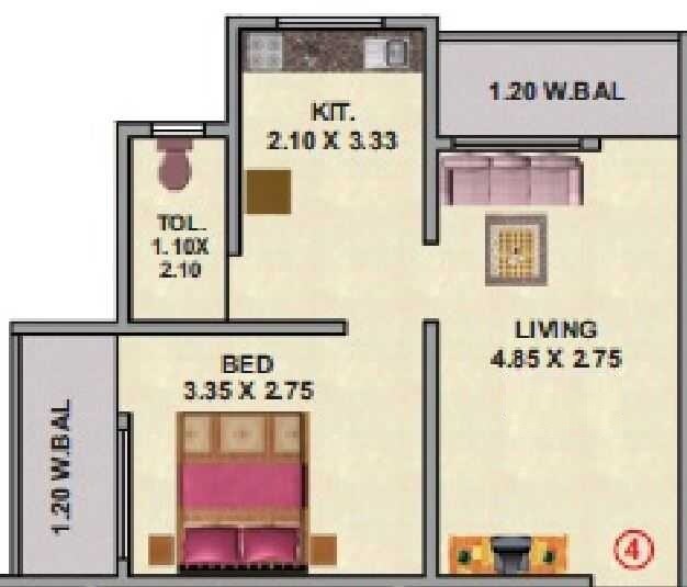 Floor plan of 1 BHK Apartment - 475 sq. ft. in Kashmira Galaxy, Thane