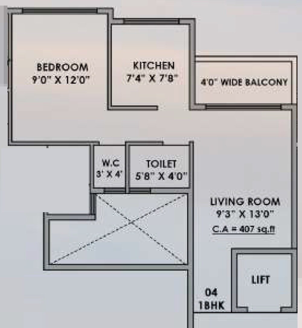 Floor plan of 1 BHK 407 Sq. Ft. Apartment in Katarias Shiv Shrishti, Thane