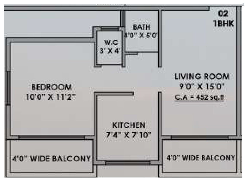 Floor plan of 1 BHK 452 Sq. Ft. Apartment in Katarias Shiv Shrishti, Thane