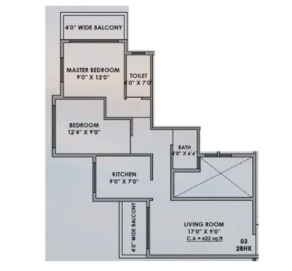 Floor plan of 2 BHK 622 Sq. Ft. Apartment in Katarias Shiv Shrishti, Thane