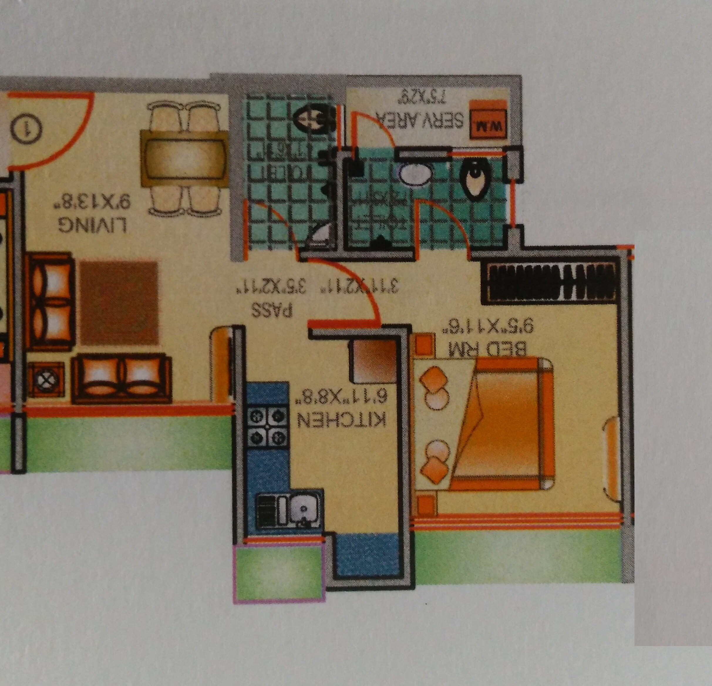 Floor plan of 1 BHK 725 Sq. Ft. Apartment in Kavya Park, Thane