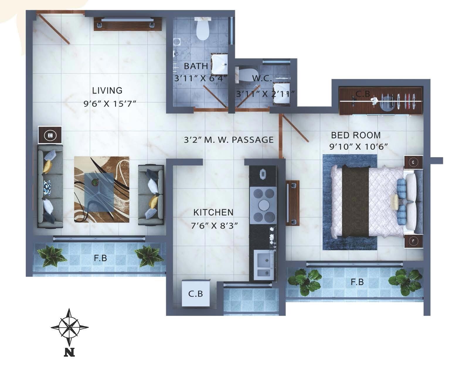 Floor plan of 1 BHK 376 Sq. Ft. Apartment in Kavya Residency Thane, Thane