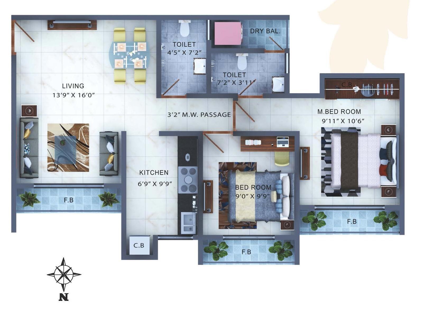 Floor plan of 2 BHK 574 Sq. Ft. Apartment in Kavya Residency Thane, Thane