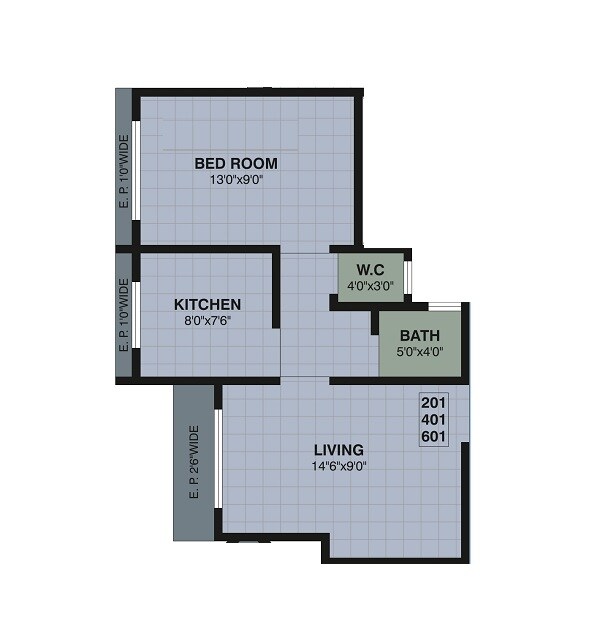 Floor plan of 1 BHK 415 Sq. Ft. Apartment in Kendale Emeralds, Thane