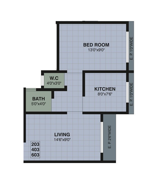 Floor plan of 1 BHK 416 Sq. Ft. Apartment in Kendale Emeralds, Thane
