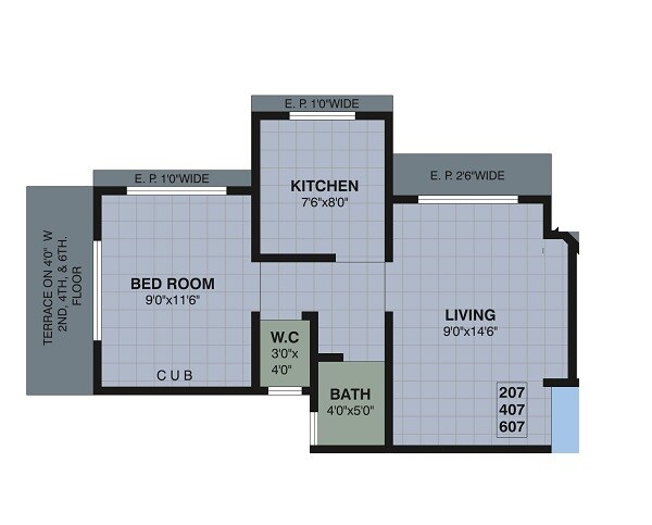 Floor plan of 1 BHK 467 Sq. Ft. Apartment in Kendale Emeralds, Thane