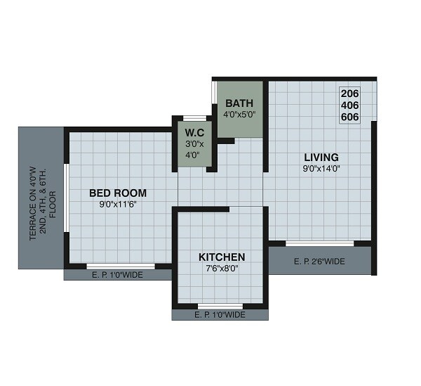 Floor plan of 1 BHK 436 Sq. Ft. Apartment in Kendale Emeralds, Thane