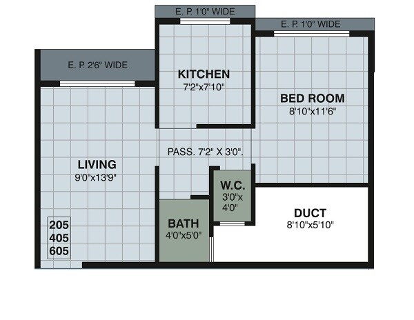 Floor plan of 1 BHK 453 Sq. Ft. Apartment in Kendale Emeralds, Thane