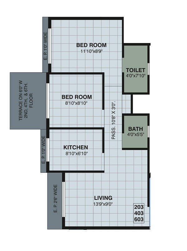 Floor plan of 2 BHK 519 Sq. Ft. Apartment in Kendale Emeralds, Thane