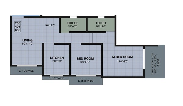 Floor plan of 2 BHK 572 Sq. Ft. Apartment in Kendale Emeralds, Thane