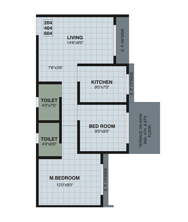 Floor plan of 2 BHK 575 Sq. Ft. Apartment in Kendale Emeralds, Thane