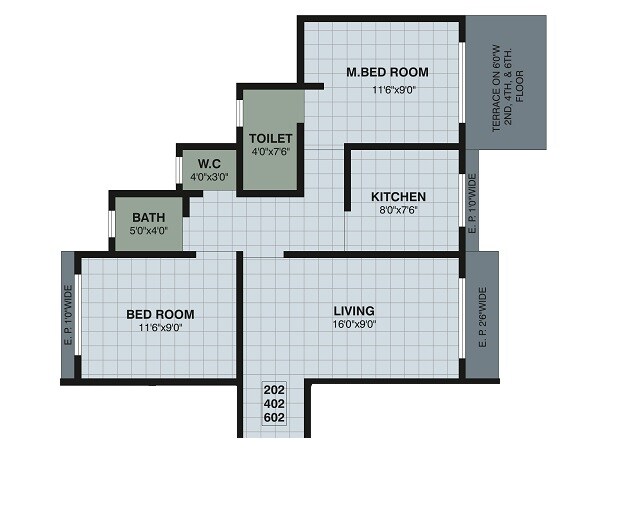 Floor plan of 2 BHK 670 Sq. Ft. Apartment in Kendale Emeralds, Thane