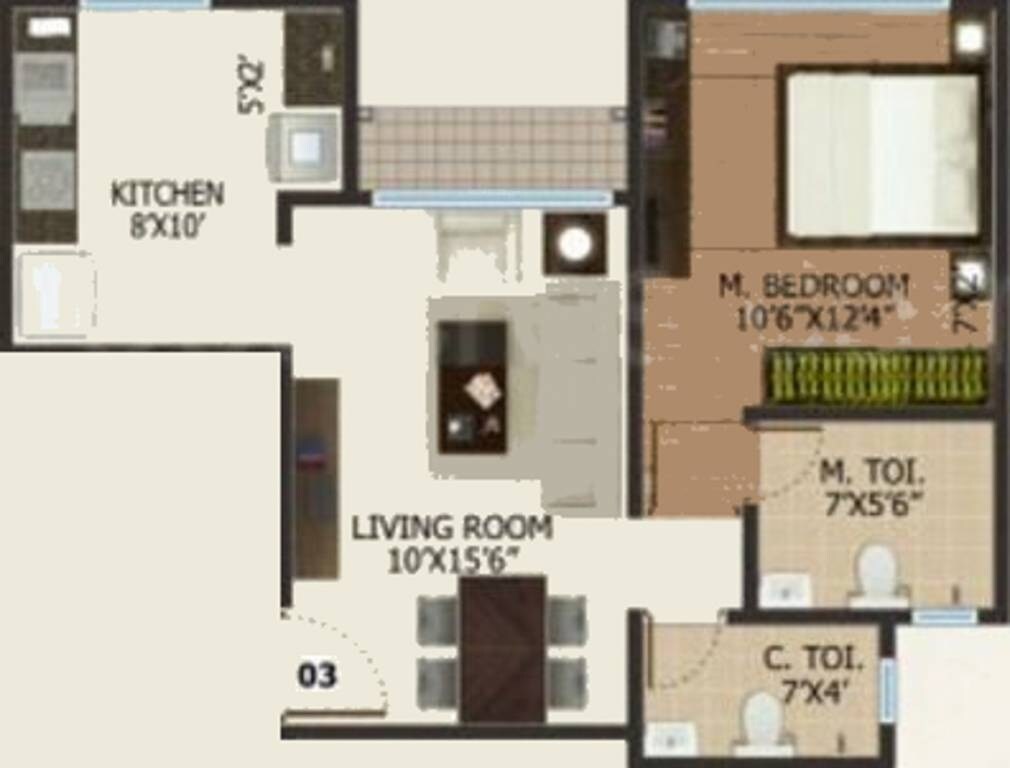 Floor plan of 1 BHK 408 Sq. Ft. Apartment in Keytech Ashok Smruti, Thane