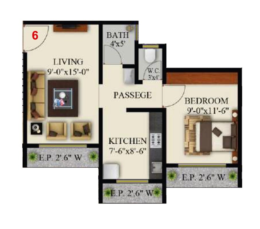 Floor plan of 1 BHK 303 Sq. Ft. Apartment in Khatri Grande, Thane