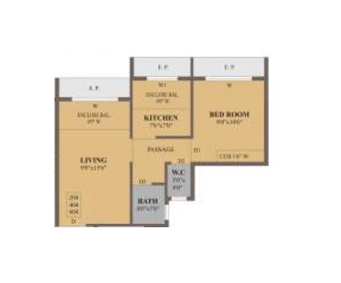 Floor plan of 1 BHK 408 Sq. Ft. Apartment in Khatri Sparsh, Thane