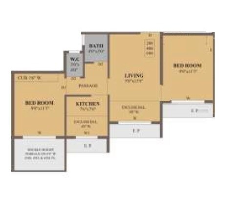 Floor plan of 2 BHK 500 Sq. Ft. Apartment in Khatri Sparsh, Thane