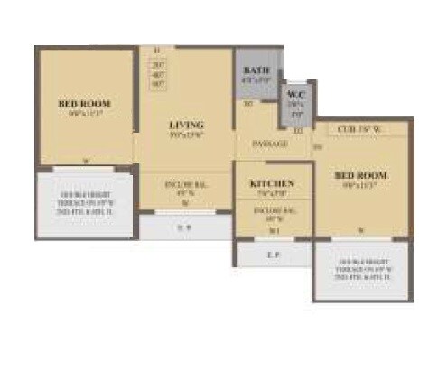 Floor plan of 2 BHK 700 Sq. Ft. Apartment in Khatri Sparsh, Thane