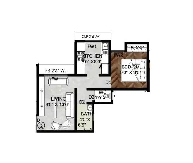 Floor plan of 1 BHK 330 Sq. Ft. Apartment in Khrushna Raghunath Heights, Thane