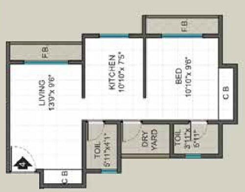 Floor plan of 1 BHK 357 Sq. Ft. Apartment in KM Horizon Exotica, Thane